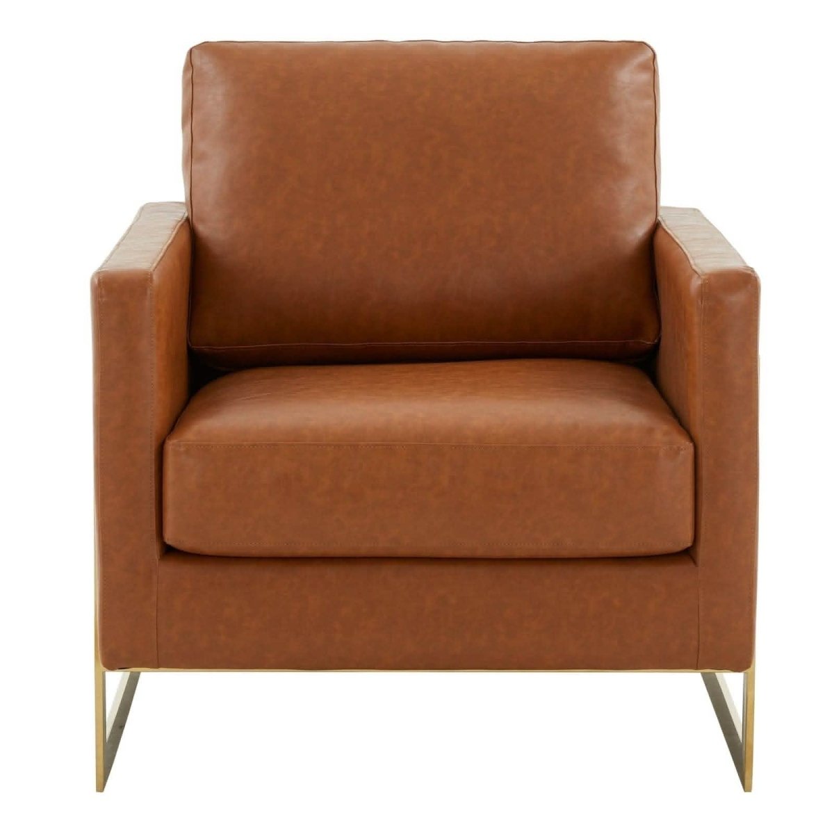 Lincoln Modern Upholstered in Fabric Single Seater Sofa With Gold/Black/White Metal Frame Leather Gold Cognac Tan Sofa Leisuremod