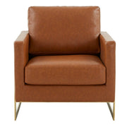 Lincoln Modern Upholstered in Fabric Single Seater Sofa With Gold/Black/White Metal Frame Leather Gold Cognac Tan Sofa Leisuremod
