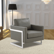 Lincoln Modern Upholstered in Fabric Single Seater Sofa With Gold/Black/White Metal Frame Leather Silver Grey Sofa Leisuremod