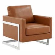 Lincoln Modern Upholstered in Fabric Single Seater Sofa With Gold/Black/White Metal Frame Leather Silver Cognac Tan Sofa Leisuremod