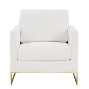 Lincoln Modern Upholstered in Fabric Single Seater Sofa With Gold/Black/White Metal Frame Boucle Gold White Sofa Leisuremod