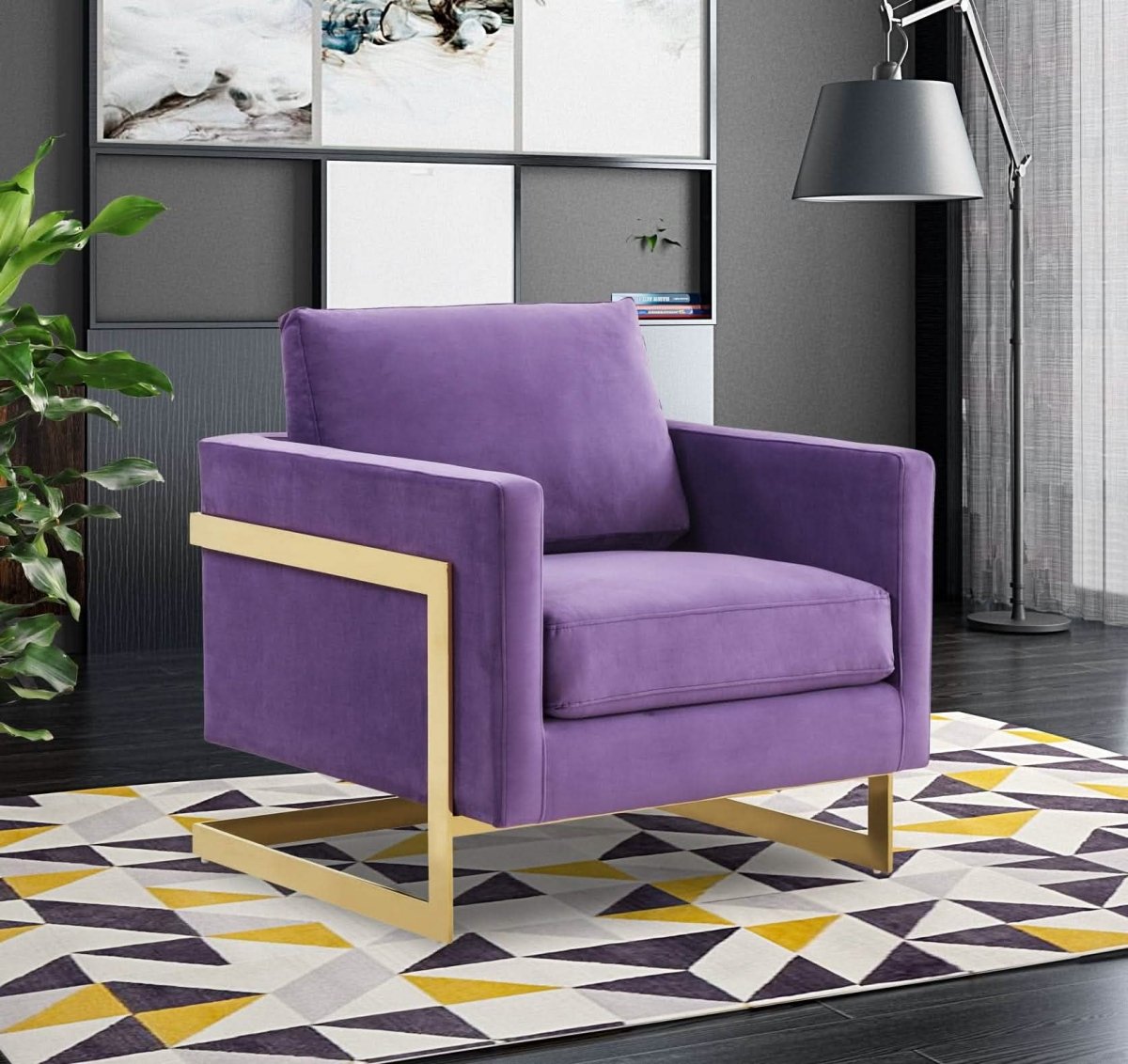 Lincoln Modern Upholstered in Fabric Single Seater Sofa With Gold/Black/White Metal Frame Velvet Gold Dark Grey Sofa Leisuremod
