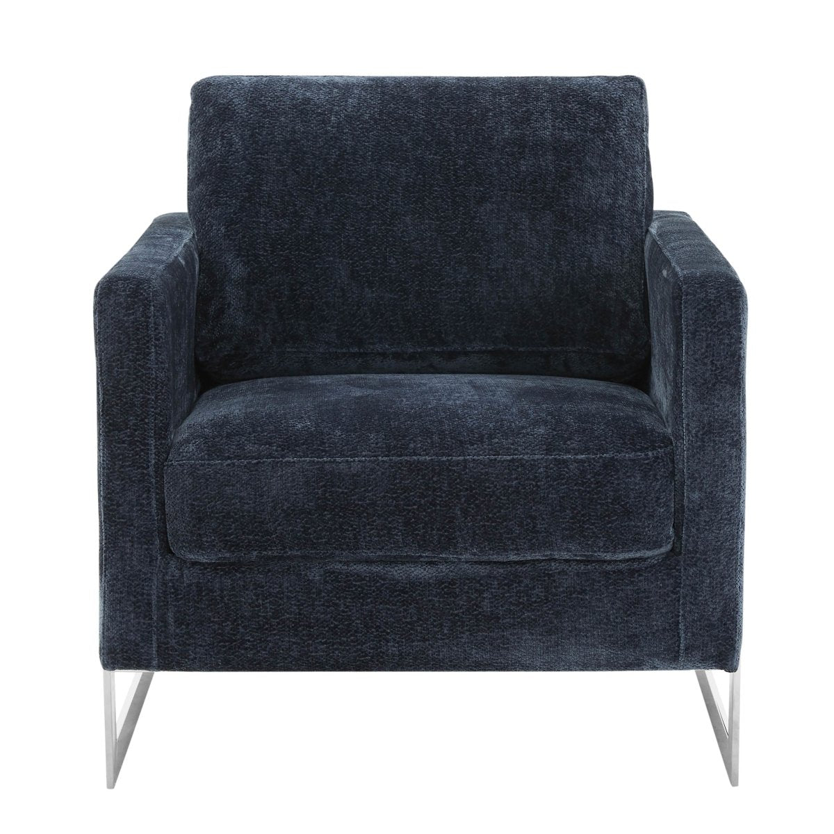Lincoln Modern Upholstered in Fabric Single Seater Sofa With Gold/Black/White Metal Frame Boucle Silver Blue Sofa Leisuremod