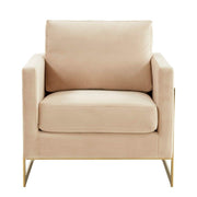 Lincoln Modern Upholstered in Fabric Single Seater Sofa With Gold/Black/White Metal Frame Velvet Gold Beige Sofa Leisuremod