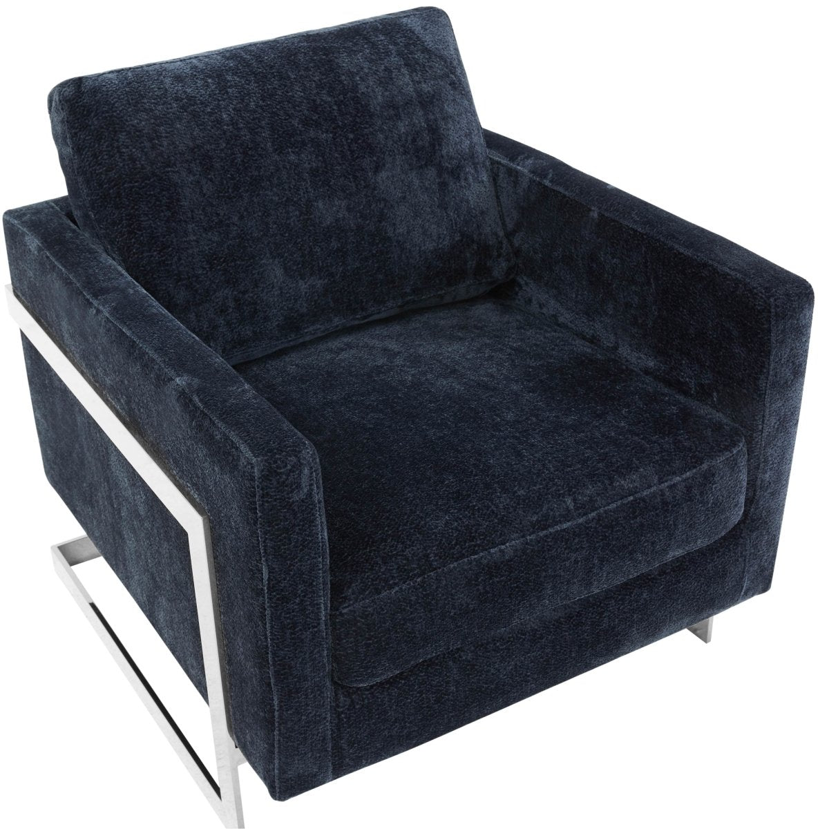 Lincoln Modern Upholstered in Fabric Single Seater Sofa With Gold/Black/White Metal Frame Boucle Silver Blue Sofa Leisuremod