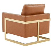 Lincoln Modern Upholstered in Fabric Single Seater Sofa With Gold/Black/White Metal Frame Leather Gold Cognac Tan Sofa Leisuremod