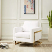 Lincoln Modern Upholstered in Fabric Single Seater Sofa With Gold/Black/White Metal Frame Boucle Gold White Sofa Leisuremod