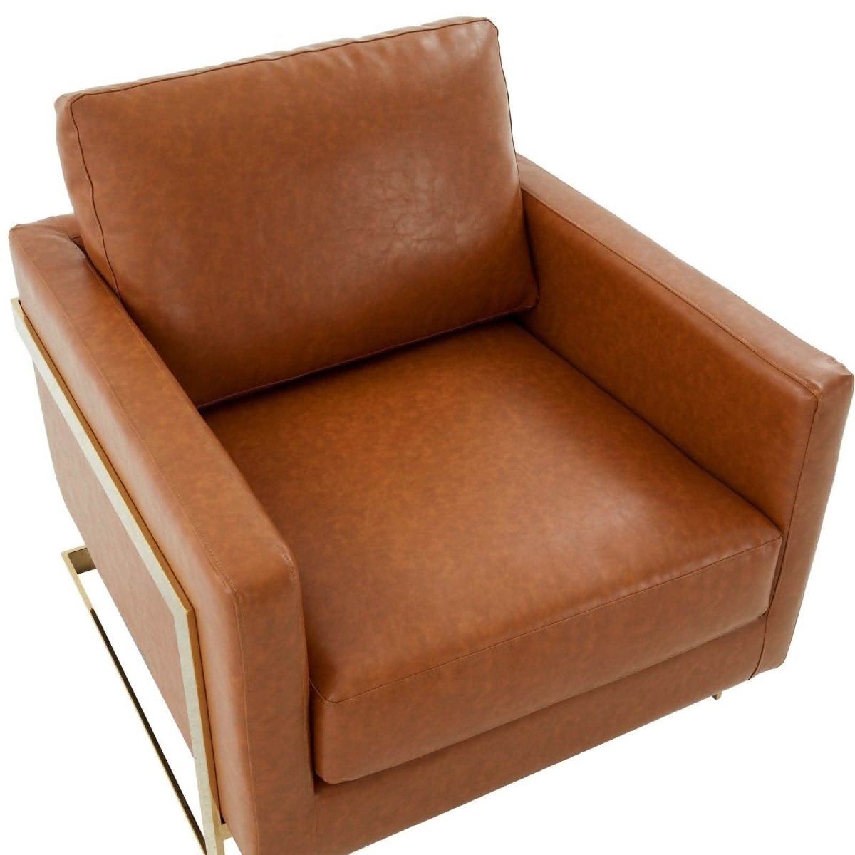 Lincoln Modern Upholstered in Fabric Single Seater Sofa With Gold/Black/White Metal Frame Leather Gold Cognac Tan Sofa Leisuremod