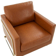 Lincoln Modern Upholstered in Fabric Single Seater Sofa With Gold/Black/White Metal Frame Leather Gold Cognac Tan Sofa Leisuremod