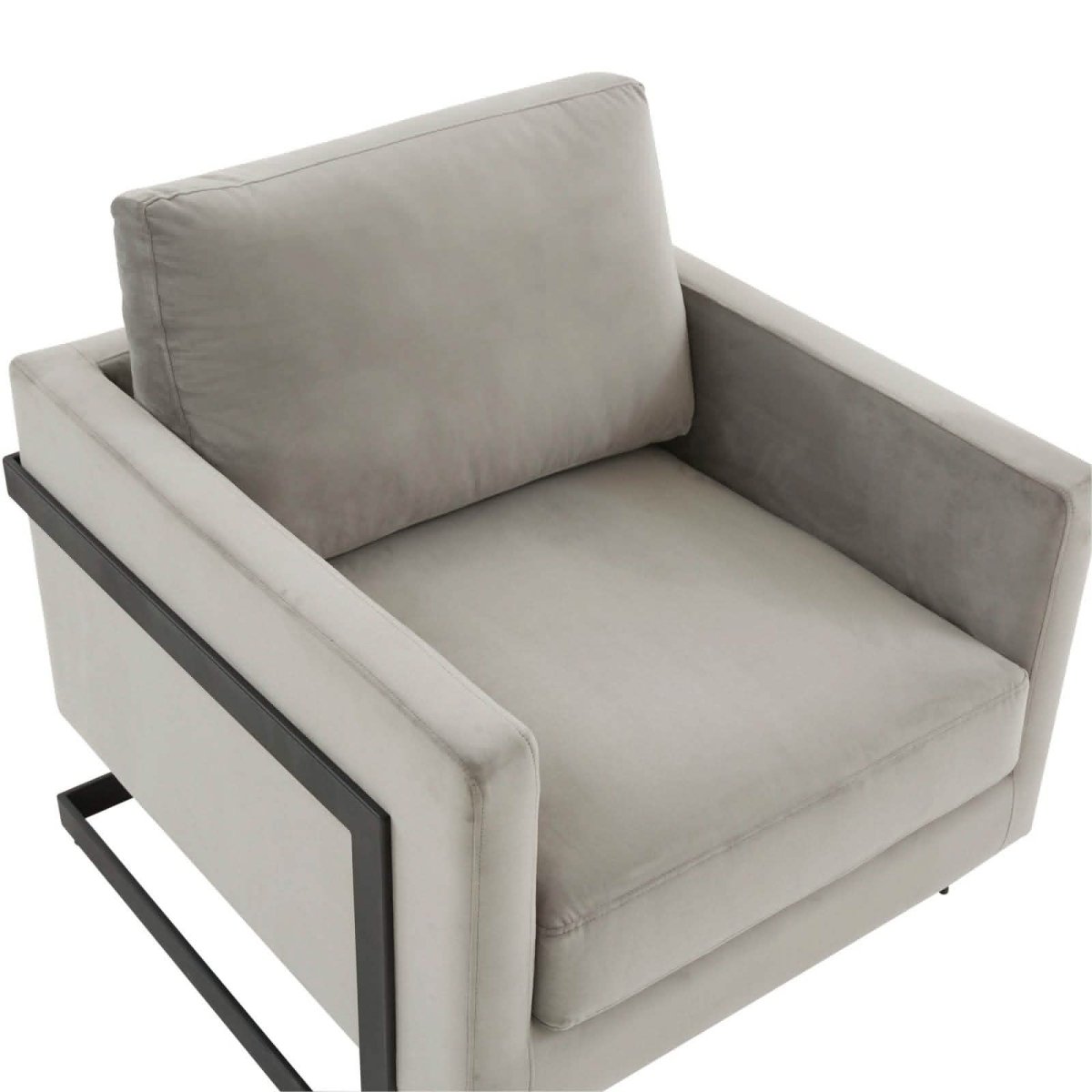 Lincoln Modern Upholstered in Fabric Single Seater Sofa With Gold/Black/White Metal Frame Velvet Black Light Grey Sofa Leisuremod