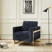 Lincoln Modern Upholstered in Fabric Single Seater Sofa With Gold/Black/White Metal Frame Boucle Gold Blue Sofa Leisuremod