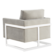 Lincoln Modern Upholstered in Fabric Single Seater Sofa With Gold/Black/White Metal Frame Boucle Silver Blue Sofa Leisuremod