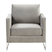 Lincoln Modern Upholstered in Fabric Single Seater Sofa With Gold/Black/White Metal Frame Boucle Silver Blue Sofa Leisuremod