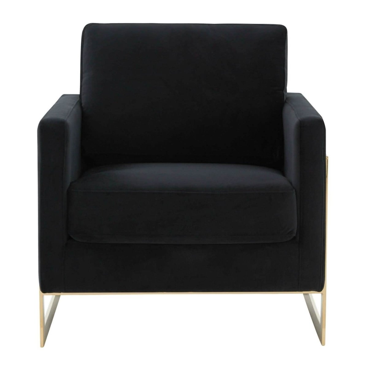 Lincoln Modern Upholstered in Fabric Single Seater Sofa With Gold/Black/White Metal Frame Velvet Gold Midnight Black Sofa Leisuremod