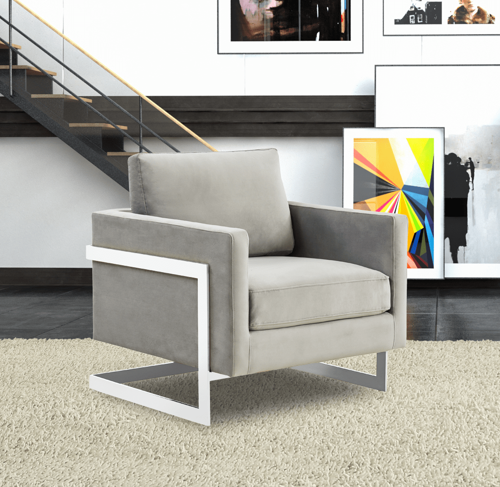 Lincoln Modern Upholstered in Fabric Single Seater Sofa With Gold/Black/White Metal Frame Leather Silver Black Sofa Leisuremod