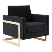 Lincoln Modern Upholstered in Fabric Single Seater Sofa With Gold/Black/White Metal Frame Velvet Gold Midnight Black Sofa Leisuremod