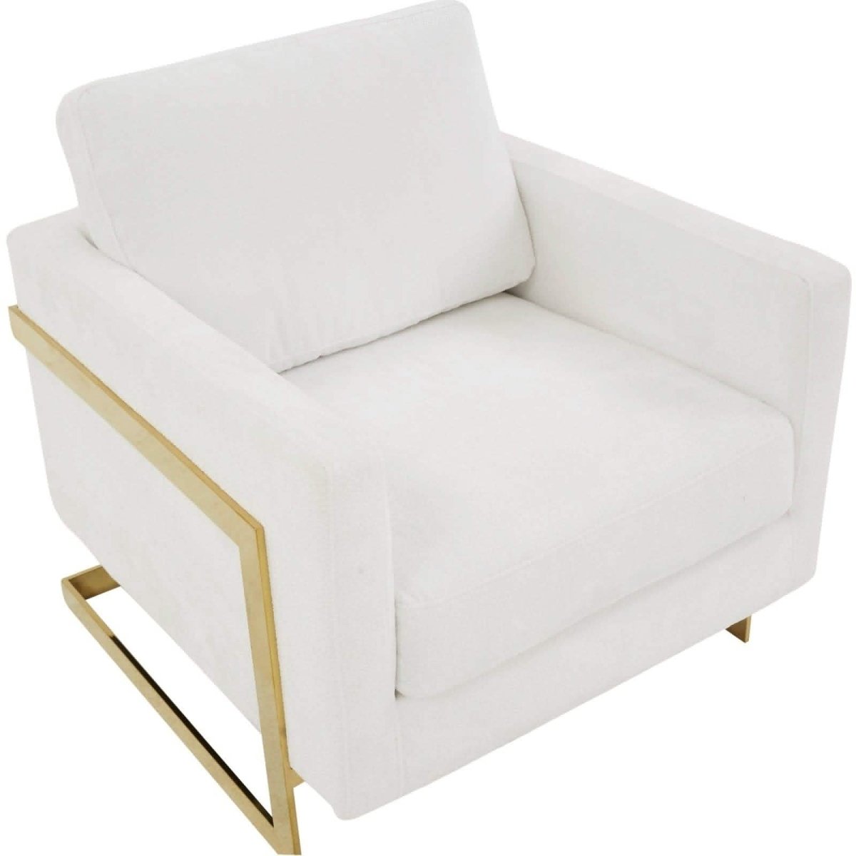 Lincoln Modern Upholstered in Fabric Single Seater Sofa With Gold/Black/White Metal Frame Boucle Gold White Sofa Leisuremod