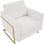 Lincoln Modern Upholstered in Fabric Single Seater Sofa With Gold/Black/White Metal Frame Boucle Gold White Sofa Leisuremod