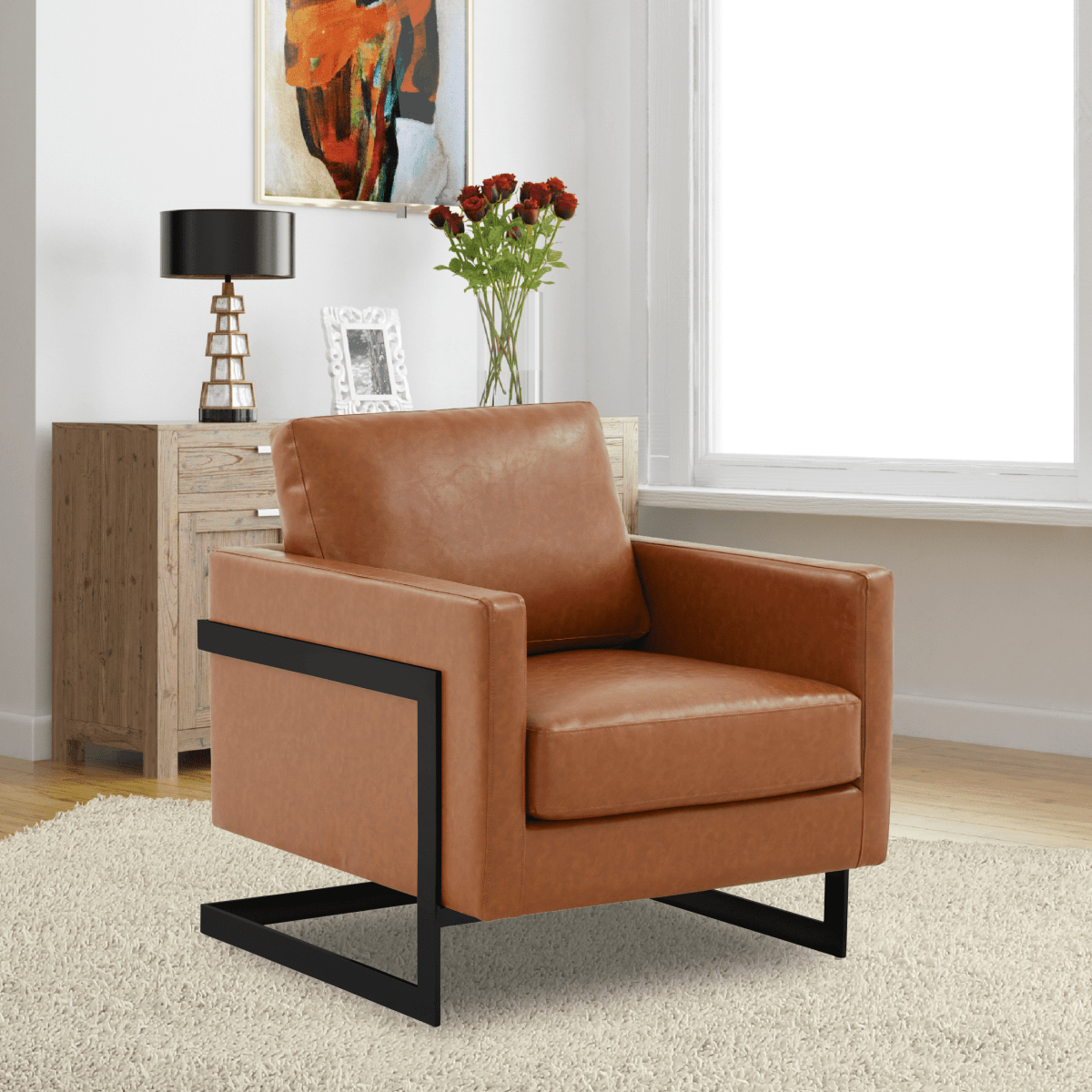 Lincoln Modern Upholstered in Fabric Single Seater Sofa With Gold/Black/White Metal Frame Leather Black Brown Sofa Leisuremod