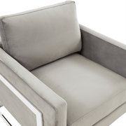 Lincoln Modern Upholstered in Fabric Single Seater Sofa With Gold/Black/White Metal Frame Boucle Silver Blue Sofa Leisuremod
