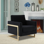 Lincoln Modern Upholstered in Fabric Single Seater Sofa With Gold/Black/White Metal Frame Velvet Gold Midnight Black Sofa Leisuremod