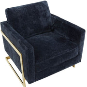 Lincoln Modern Upholstered in Fabric Single Seater Sofa With Gold/Black/White Metal Frame Boucle Gold Blue Sofa Leisuremod