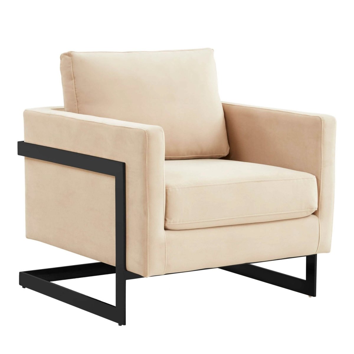 Lincoln Modern Upholstered in Fabric Single Seater Sofa With Gold/Black/White Metal Frame Velvet Gold Light Grey Sofa Leisuremod