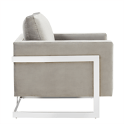 Lincoln Modern Upholstered in Fabric Single Seater Sofa With Gold/Black/White Metal Frame Boucle Silver Blue Sofa Leisuremod