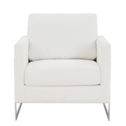 Lincoln Modern Upholstered in Fabric Single Seater Sofa With Gold/Black/White Metal Frame Boucle Silver White Sofa Leisuremod