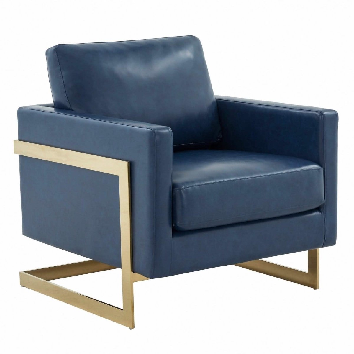 Lincoln Modern Upholstered in Fabric Single Seater Sofa With Gold/Black/White Metal Frame Leather Gold Navy Blue Sofa Leisuremod