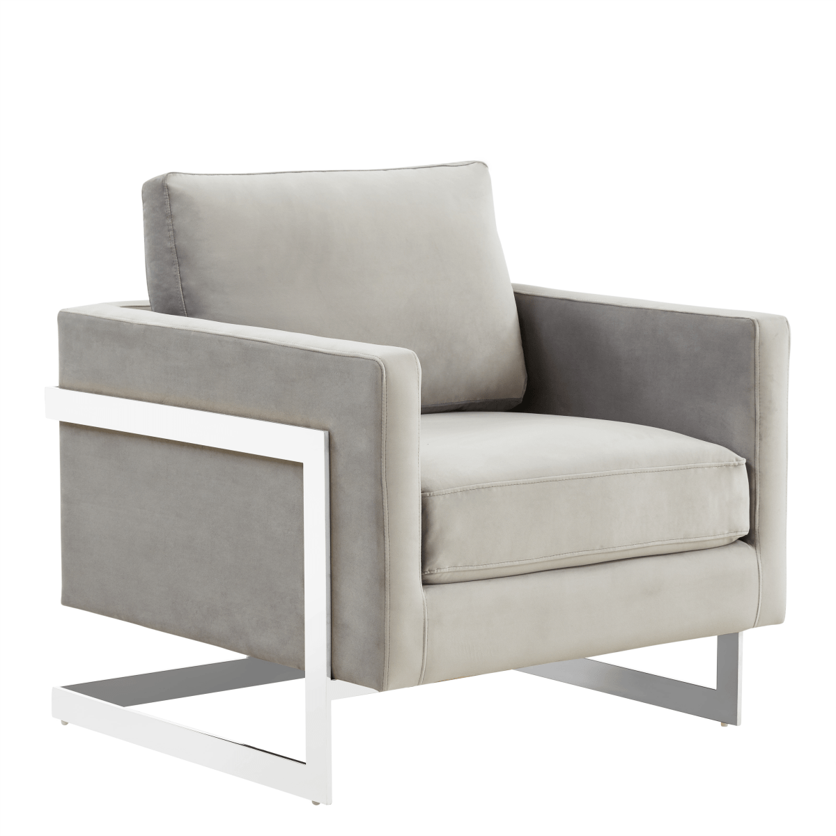 Lincoln Modern Upholstered in Fabric Single Seater Sofa With Gold/Black/White Metal Frame Boucle Silver Blue Sofa Leisuremod