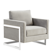 Lincoln Modern Upholstered in Fabric Single Seater Sofa With Gold/Black/White Metal Frame Boucle Silver Blue Sofa Leisuremod