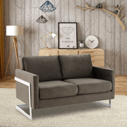 Lincoln Velvet/Leather Upholstered Loveseat with Gold/Black/Silver Steel Frame & Removable Cushions Velvet Silver Dark Grey Sofa Leisuremod
