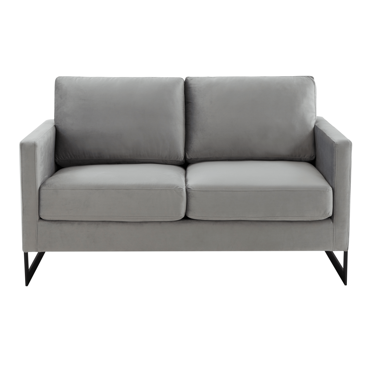 Lincoln Velvet/Leather Upholstered Loveseat with Gold/Black/Silver Steel Frame & Removable Cushions Velvet Black Dark Grey Sofa Leisuremod