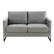 Lincoln Velvet/Leather Upholstered Loveseat with Gold/Black/Silver Steel Frame & Removable Cushions Velvet Black Dark Grey Sofa Leisuremod