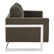 Lincoln Velvet/Leather Upholstered Loveseat with Gold/Black/Silver Steel Frame & Removable Cushions Velvet Silver Midnight Black Sofa Leisuremod