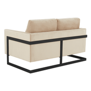 Lincoln Velvet/Leather Upholstered Loveseat with Gold/Black/Silver Steel Frame & Removable Cushions Leather Silver White Sofa Leisuremod