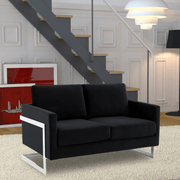 Lincoln Velvet/Leather Upholstered Loveseat with Gold/Black/Silver Steel Frame & Removable Cushions Velvet Silver Beige Sofa Leisuremod
