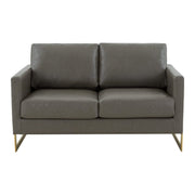 Lincoln Velvet/Leather Upholstered Loveseat with Gold/Black/Silver Steel Frame & Removable Cushions Leather Gold Grey Sofa Leisuremod