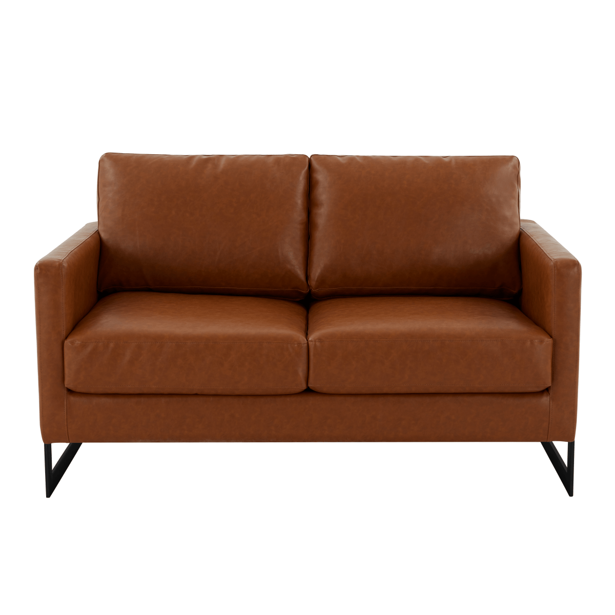 Lincoln Velvet/Leather Upholstered Loveseat with Gold/Black/Silver Steel Frame & Removable Cushions Leather Black Cognac Tan Sofa Leisuremod