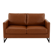 Lincoln Velvet/Leather Upholstered Loveseat with Gold/Black/Silver Steel Frame & Removable Cushions Leather Black Cognac Tan Sofa Leisuremod