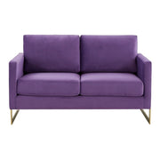Lincoln Velvet/Leather Upholstered Loveseat with Gold/Black/Silver Steel Frame & Removable Cushions Velvet Gold Purple Sofa Leisuremod
