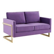 Lincoln Velvet/Leather Upholstered Loveseat with Gold/Black/Silver Steel Frame & Removable Cushions Velvet Gold Purple Sofa Leisuremod