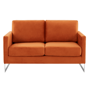 Lincoln Velvet/Leather Upholstered Loveseat with Gold/Black/Silver Steel Frame & Removable Cushions Velvet Silver Light Grey Sofa Leisuremod
