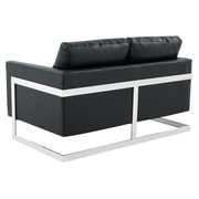 Lincoln Velvet/Leather Upholstered Loveseat with Gold/Black/Silver Steel Frame & Removable Cushions Leather Silver Black Sofa Leisuremod