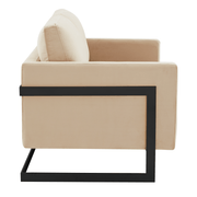 Lincoln Velvet/Leather Upholstered Loveseat with Gold/Black/Silver Steel Frame & Removable Cushions Leather Silver White Sofa Leisuremod