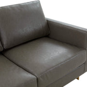 Lincoln Velvet/Leather Upholstered Loveseat with Gold/Black/Silver Steel Frame & Removable Cushions Leather Gold Grey Sofa Leisuremod