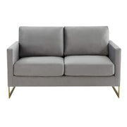 Lincoln Velvet/Leather Upholstered Loveseat with Gold/Black/Silver Steel Frame & Removable Cushions Velvet Gold Purple Sofa Leisuremod