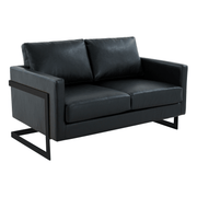 Lincoln Velvet/Leather Upholstered Loveseat with Gold/Black/Silver Steel Frame & Removable Cushions Leather Black Black Sofa Leisuremod