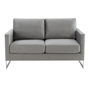 Lincoln Velvet/Leather Upholstered Loveseat with Gold/Black/Silver Steel Frame & Removable Cushions Velvet Silver Dark Grey Sofa Leisuremod